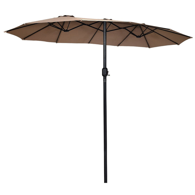 15' Market Outdoor Umbrella Double-Sided Twin Patio Umbrella with Crank Tan