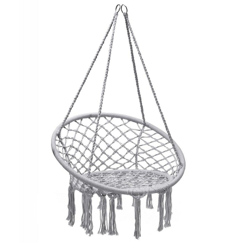 Hanging Hammock Chair Macrame Swing Handwoven Cotton Backrest Garden Grey