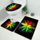 Colorful Leaves Printing Bathroom Shower Curtain Set Bath Toilet Cover Mat