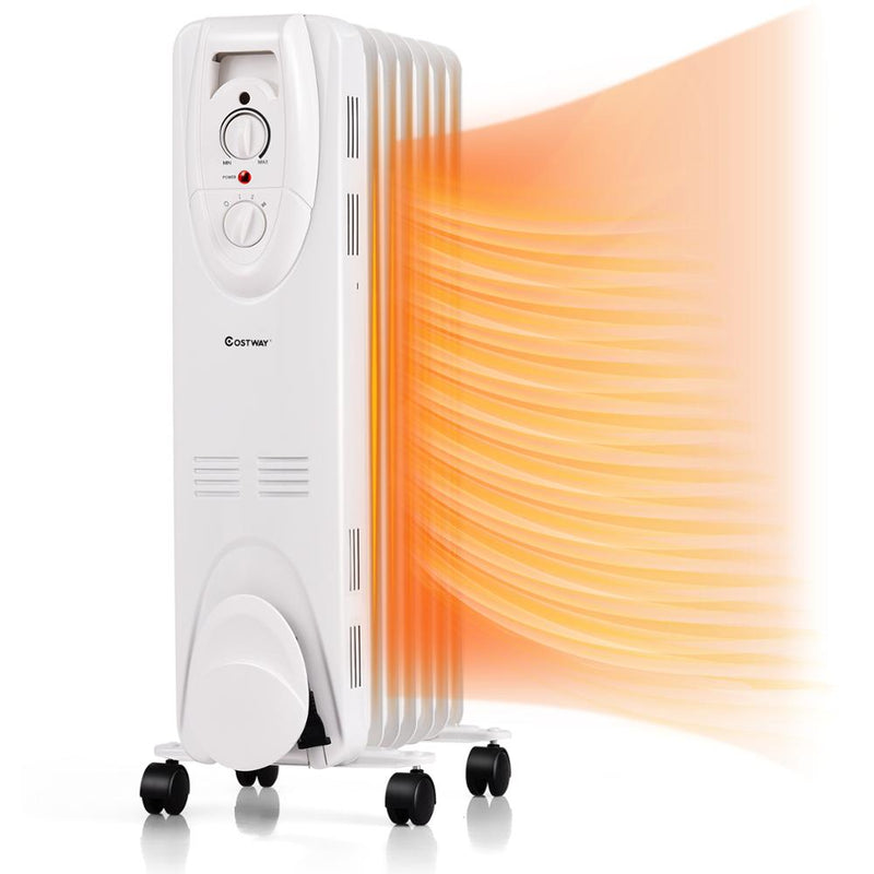 1500W Oil Filled Heater Portable Radiator Space Heater w/ Adjustable Thermostat