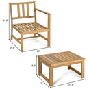 3PCS Patio Table Chairs Set Solid Wood Thick cushion Sectional Garden Furniture