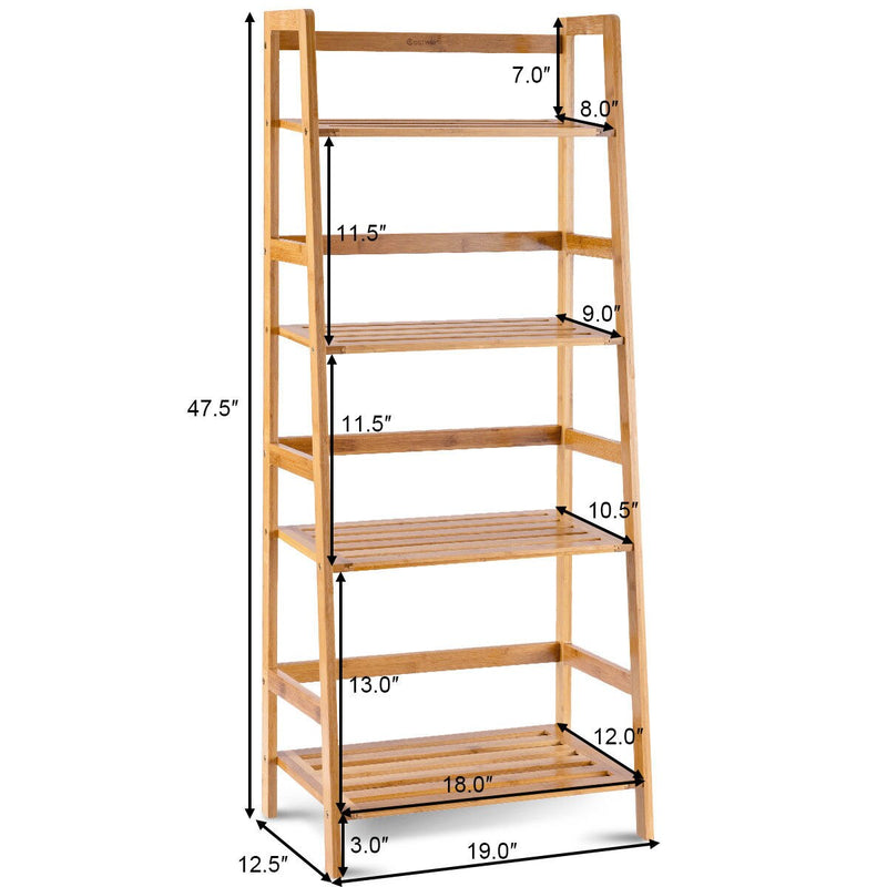 Multifunctional 4 Shelf Bamboo Bookcase Ladder Plant Flower Stand Rack Storage