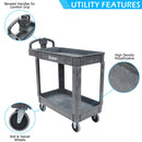 Commercial Products 2-Tier Utility Service Cart Small Lipped Shelves Ergonomic