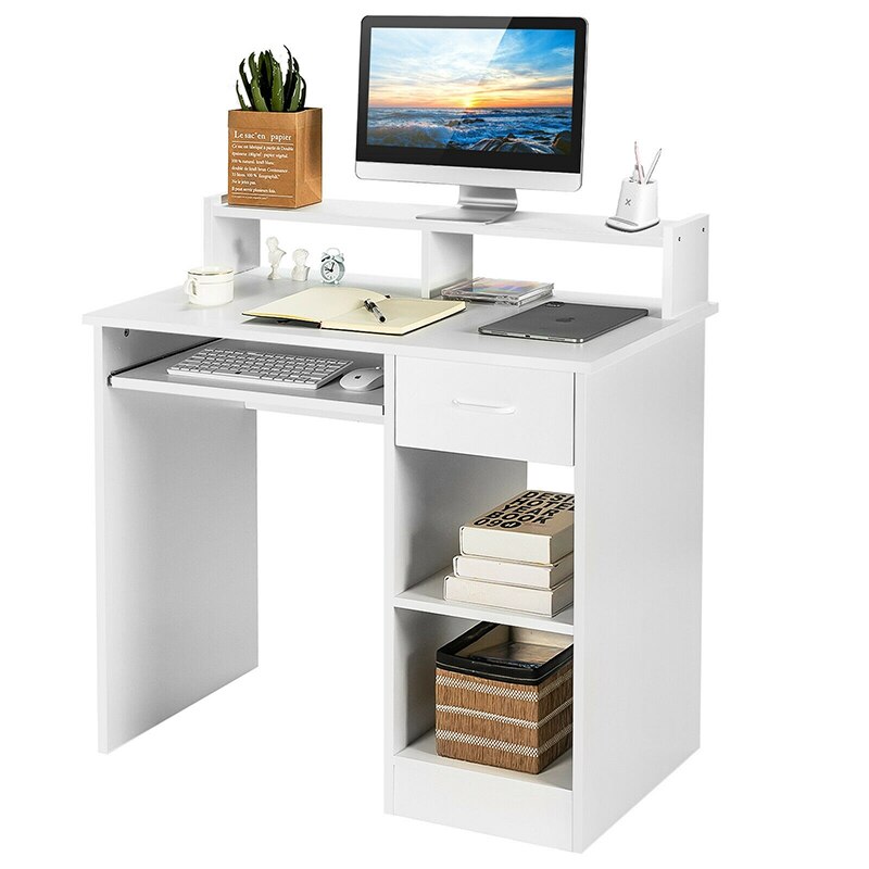 Modern Executive Spacious Desk Writing Table with 2-Tier Storage Shelves