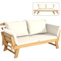 Patio Convertible Sofa Daybed Solid Wood Adjustable Furniture Thick Cushion  OP70607