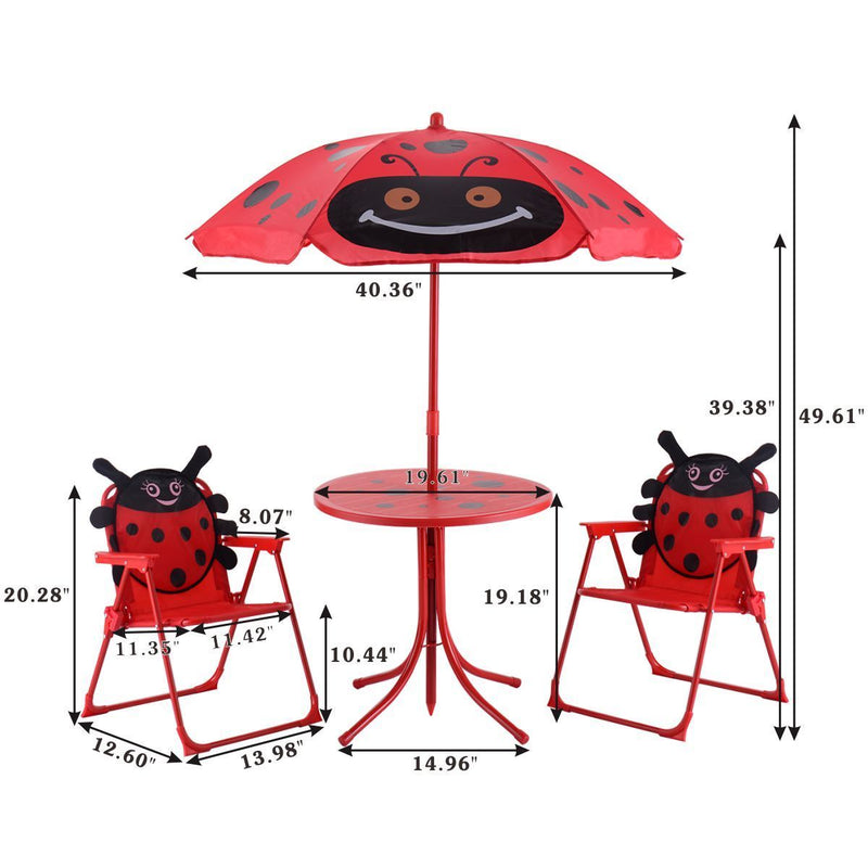 Kids Patio Set Table And 2 Folding Chairs w/ Umbrella Beetle Outdoor Garden Yard