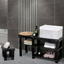 Bamboo Shoe Rack Bench with Stool Entryway 3 Tier Storage Organizer Black