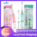 Seago Children Electric Toothbrush Sonic Vibration LED Light 3 Replaceable Brush