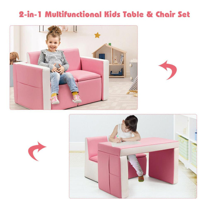 Multi-functional Kids Sofa Table Chair Set 2 Seat Couch Furniture W/Storage Box