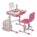 Kid Study Desk  Lifting Table Can Tilt Table And Chair Pink With Reading Stand