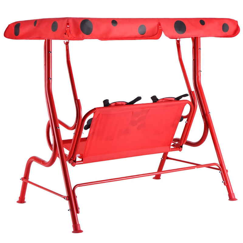 Kids Patio Swing Chair Children Porch Bench Canopy 2 Person Yard Furniture red