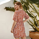 Summer Plus Size Dress Women Gown Floral Print Short Sleeve V-Neck