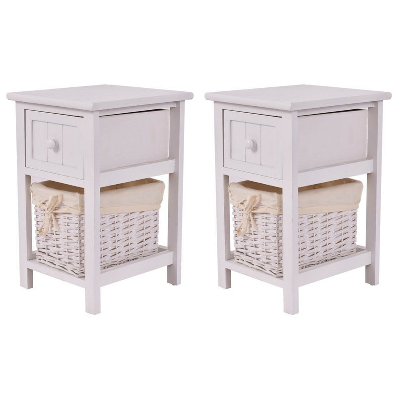 Set of 2 Mini Night Stand 2 Layer 1 Drawer Bedside End Table Organizer