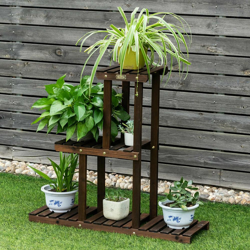 Wood Plant Stand 3-Tier Plant Pot Holder Vertical Carbonized Planter Holder