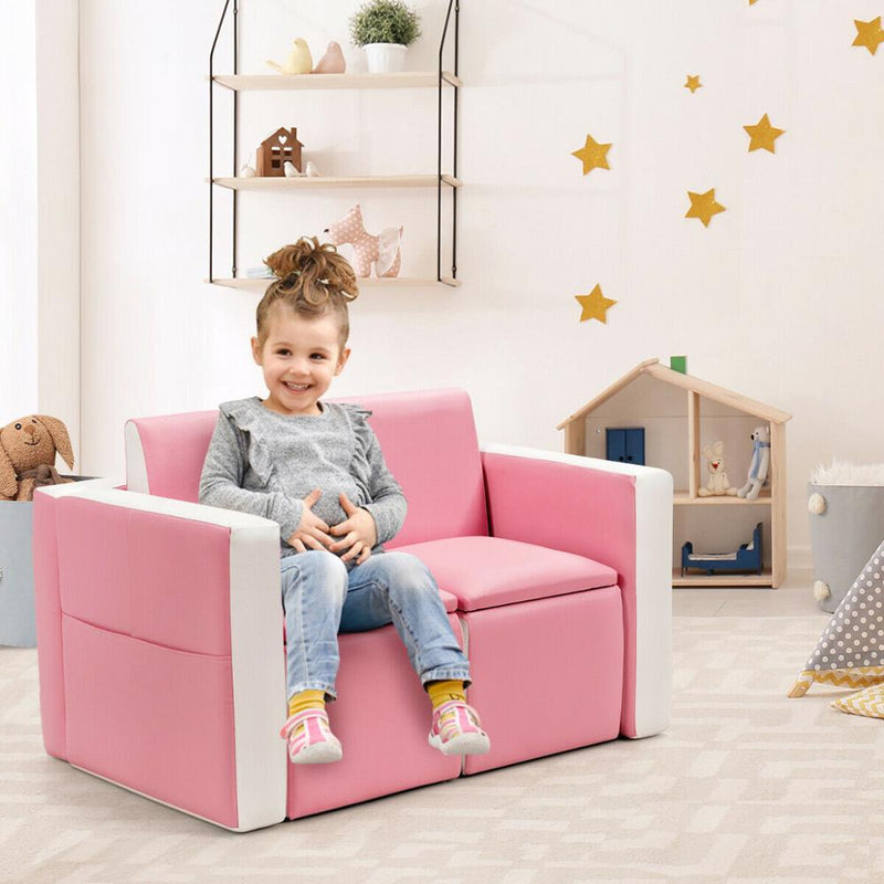 Multi-functional Kids Sofa Table Chair Set 2 Seat Couch Furniture W/Storage Box