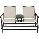 2 Person Outdoor Patio Double Glider Chair Loveseat Rocking with Center Table