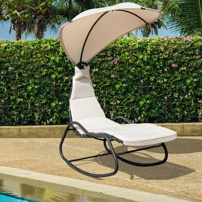 Patio Hanging Chaise Lounge Chair Swing Hammock Canopy Thick Cushion