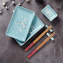 Japanese Style Blue Porcelain Sushi Plate Set with 2XSushi Plates,Dip Dishes,Stick