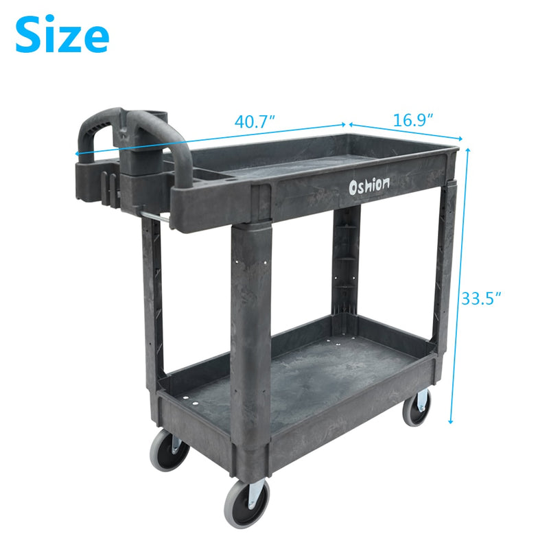 Commercial Products 2-Tier Utility Service Cart Small Lipped Shelves Ergonomic