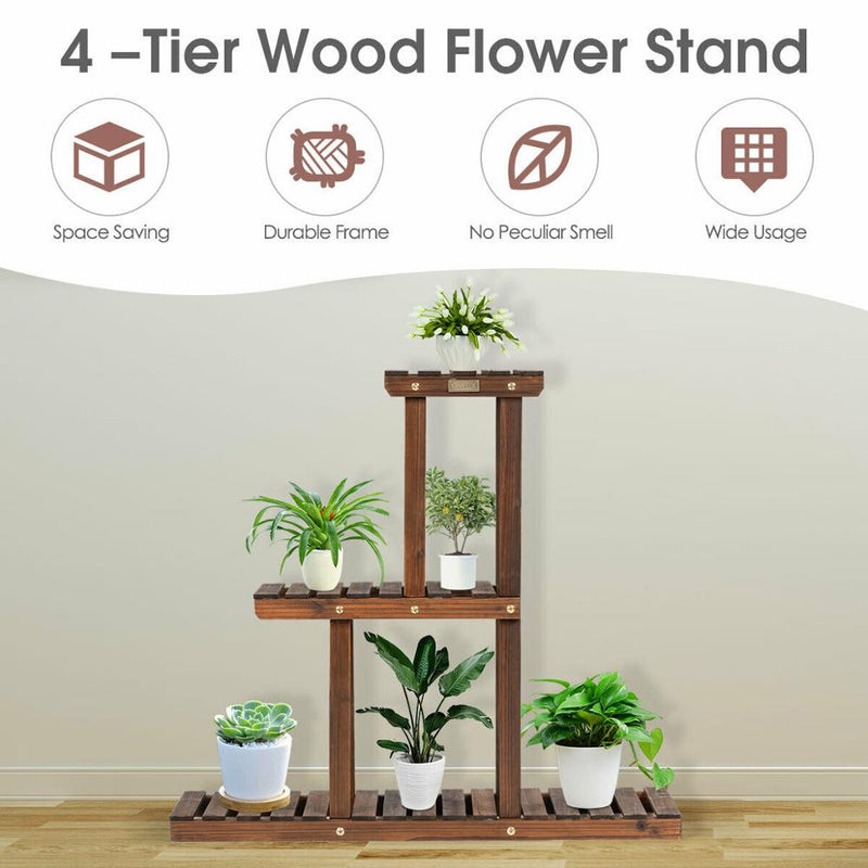 Wood Plant Stand 3-Tier Plant Pot Holder Vertical Carbonized Planter Holder