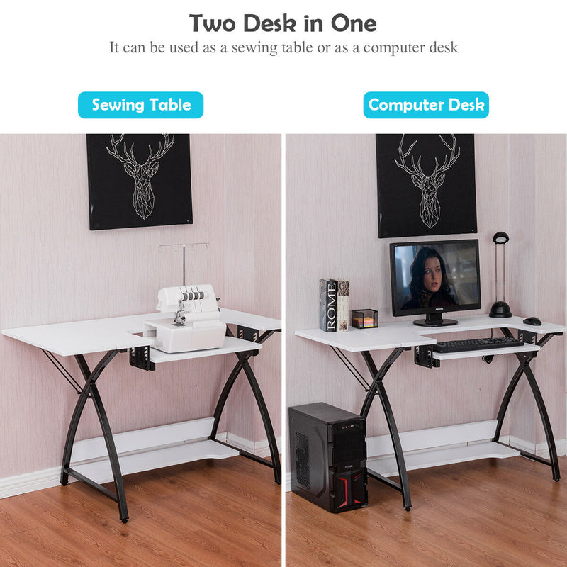 Sewing Craft Table Computer Desk with Adjustable Platform Folding Side Shelf