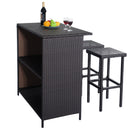 3PCS Rattan Wicker Bar Set Patio Outdoor Table & 2 Stools Furniture Brown