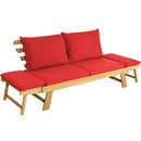 Patio Convertible Sofa Daybed Solid Wood Adjustable Furniture Thick Cushion  OP70607