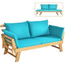 Patio Convertible Sofa Daybed Solid Wood Adjustable Furniture Thick Cushion  OP70607