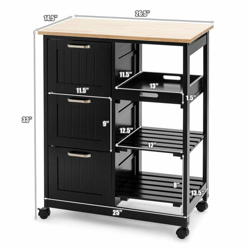 Rolling Kitchen Island Utility Storage Cart w/ 3 Storage Drawers & Shelves