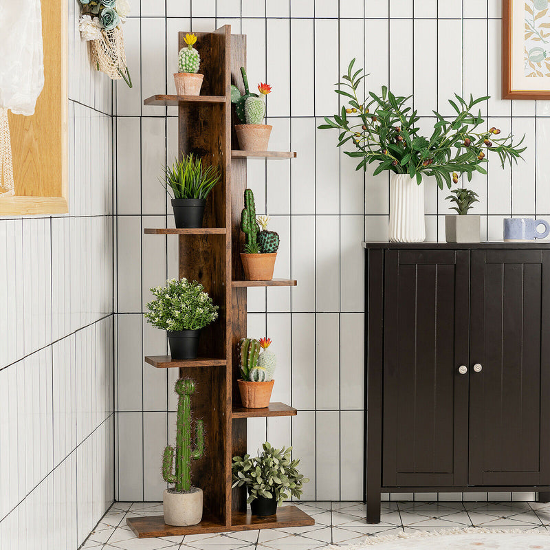 Open Concept Bookcase Plant Display Shelf Rack Storage Holder Wood Brown