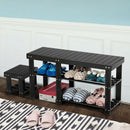 Bamboo Shoe Rack Bench with Stool Entryway 3 Tier Storage Organizer Black