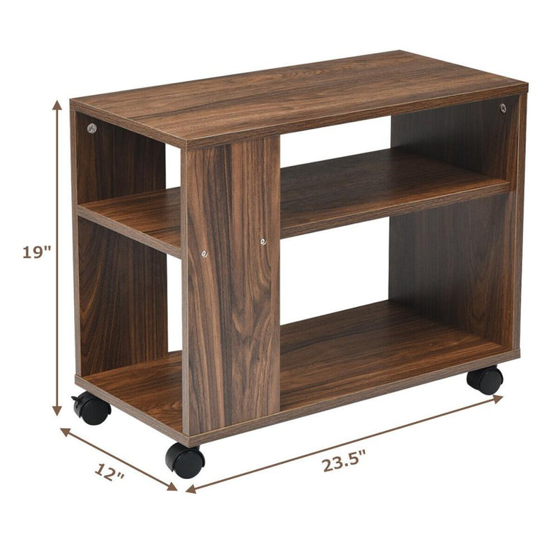 3-tier Side Table W/Storage Shelf W/Wheels Space-saving Industrial Nightstand
