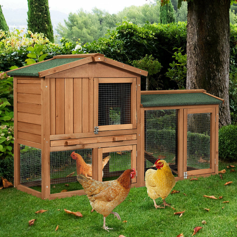 58" Wooden Rabbit Hutch Large Chicken Coop Weatherproof Indoor Outdoor Use