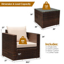 3PCS Patio Rattan Furniture Set Conversation Wicker Sofa Set w/Cushion Garden HW66531+