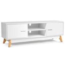 TV Stand Entertainment Center Console Cabinet Stand 2 Doors Shelves White Wood