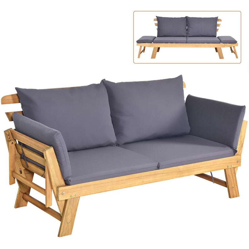 Patio Convertible Sofa Daybed Solid Wood Adjustable Furniture Thick Cushion  OP70607