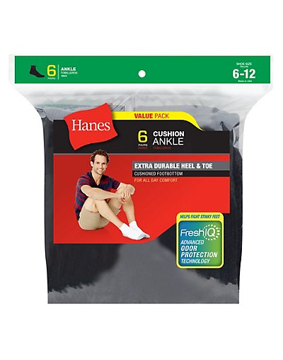 Hanes Men's Cushion Ankle Socks 6-Pack