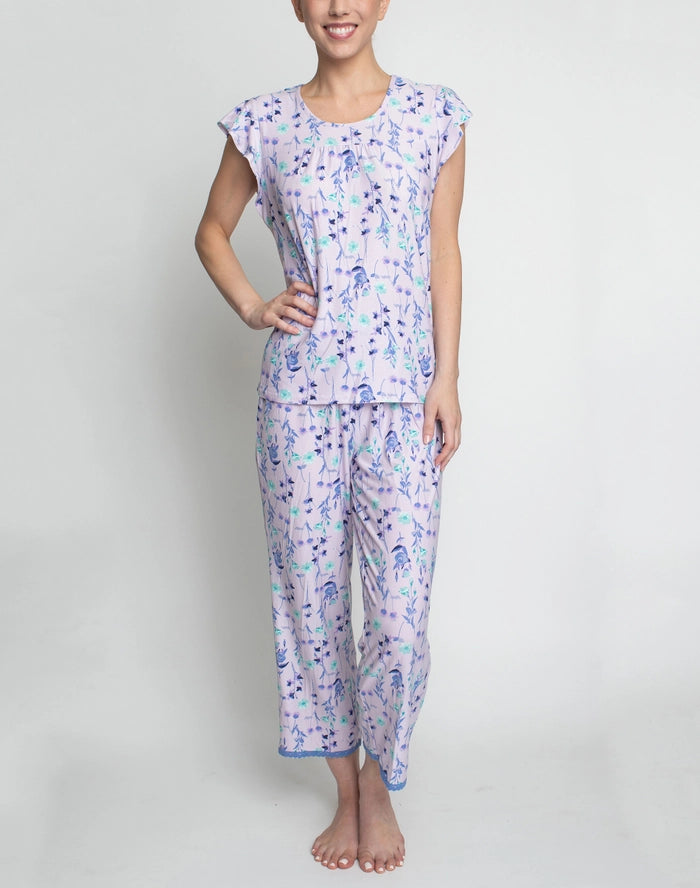 Hanes Women's Garden Romance Flutter Sleeve Cropped PJ Set