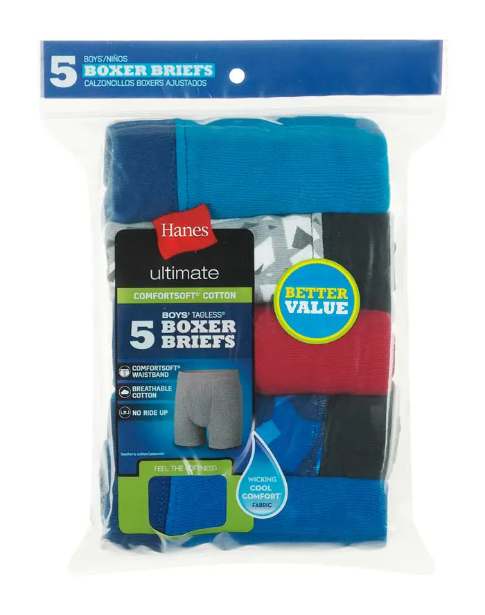 Hanes Ultimate® Boys' Dyed Boxer Brief With ComfortSoft Waistband 5-Pack