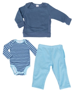 Hanes Ultimate Baby Zippin Knit Pant, Short Sleeve Bodysuit and Short Sleeve Polo Bodysuit 3-Piece Set