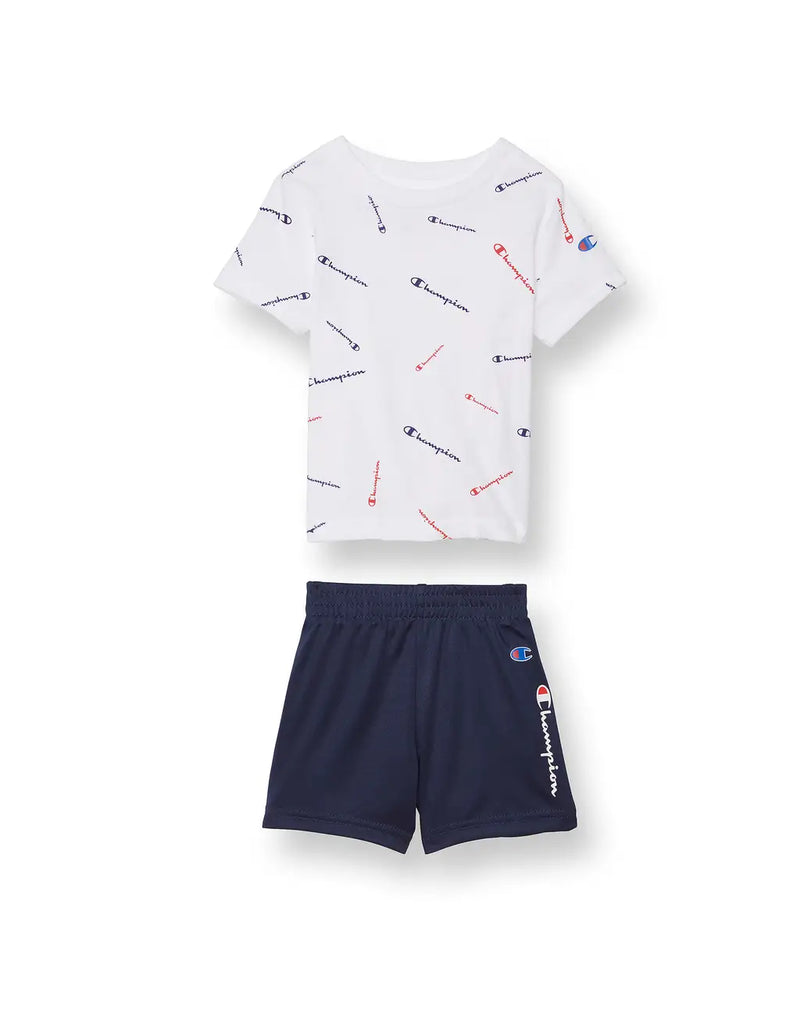 INFANTS' SHORT SLEEVE SCRIPT TEE & WOVEN SHORTS, 2.75", 2-PIECE SET