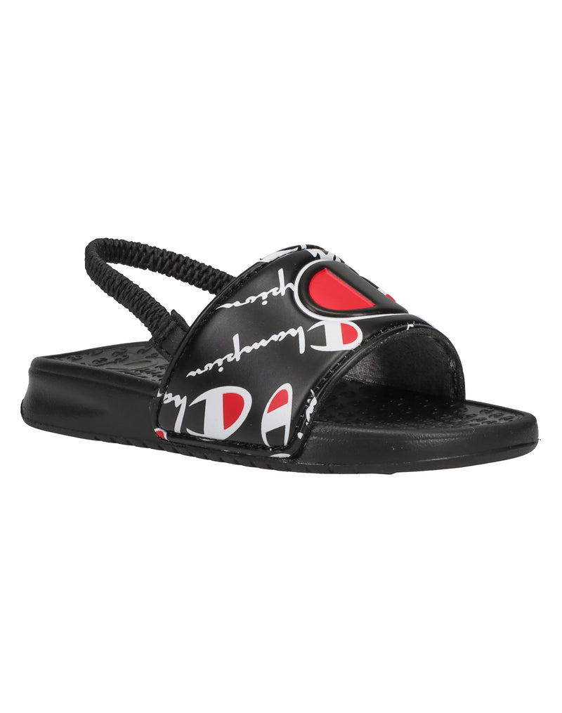 LITTLE KIDS' SUPER SLIDES, WARPED LOGOS, BLACK