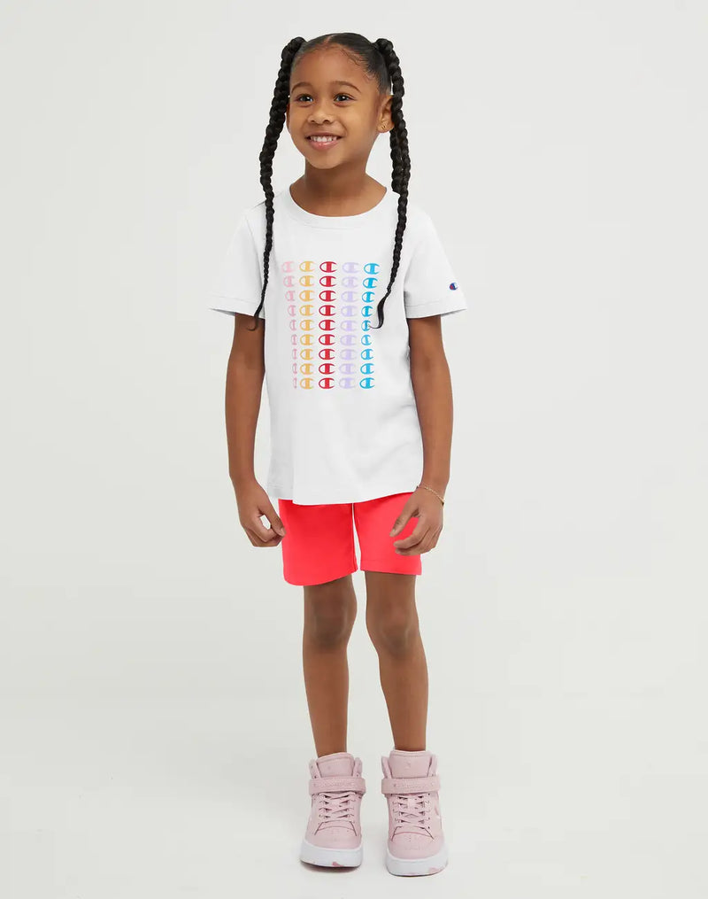 LITTLE GIRLS' CLASSIC TEE AND AUTHENTIC BIKE SHORTS SET, REPEATING ICONIC C'S