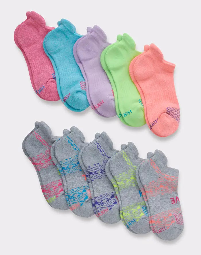 Hanes Girls’ Comfort Fit Heel Shield® No Show Socks 10-Pack