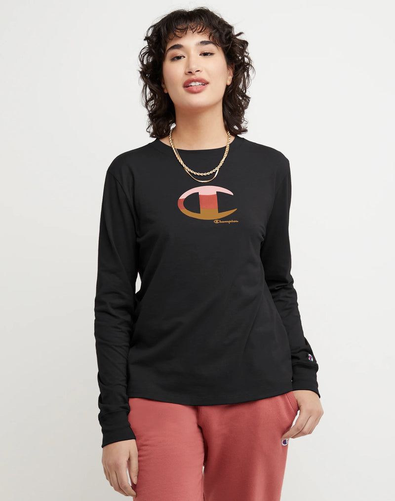 CLASSIC LONG-SLEEVE TEE, COLORBLOCK FOIL & HIGH DENSITY C LOGO