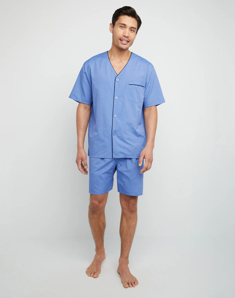 Hanes Men's Button Down Top And Knee Pant Sleep Set