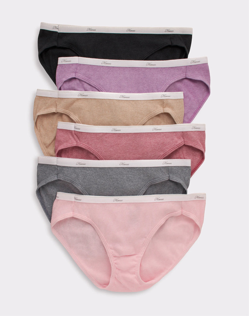 Hanes Women’s Ribbed Cotton Bikini, 6-Pack