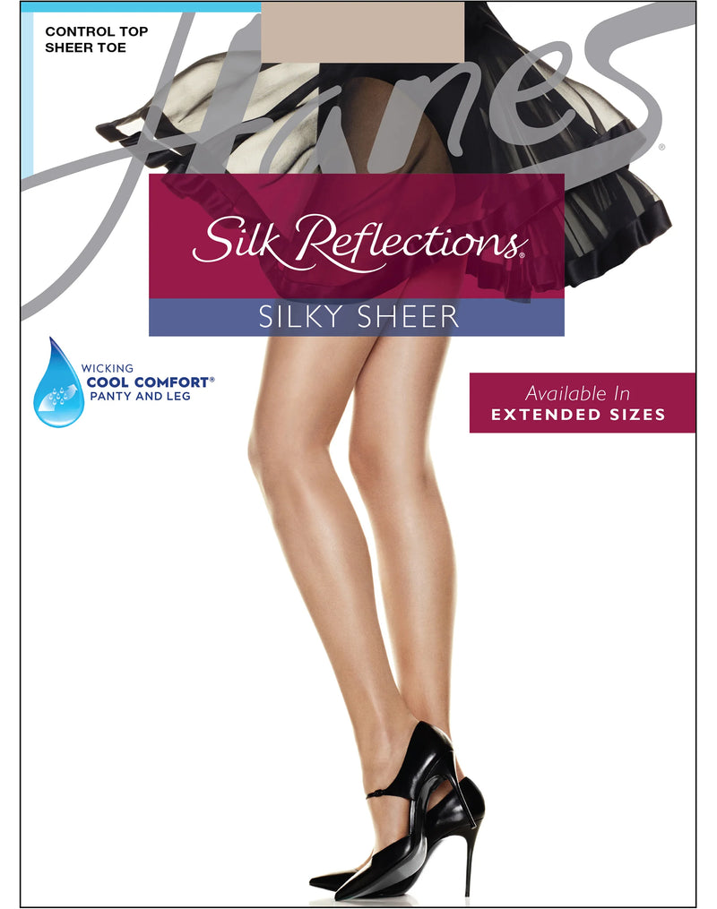 Hanes Silk Reflections Control Top Sandalfoot Pantyhose 4-Pack