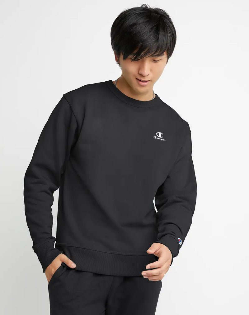 CLASSIC FLEECE CREW, C LOGO AND SCRIPT ON APPLIQUE