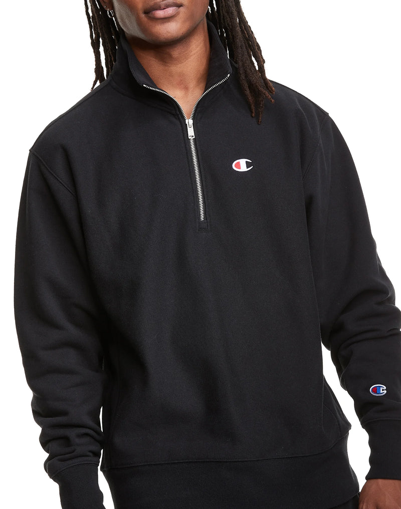 REVERSE WEAVE QUARTER ZIP, EMBROIDERED C LOGO